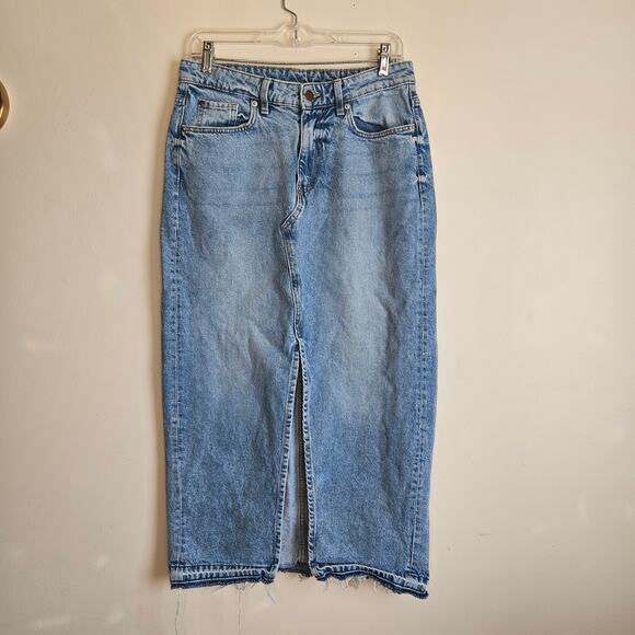 & Denim Dresses & Skirts - & Denim High Slit Denim Skirt, Light Wash, Ghost Hem Sz S